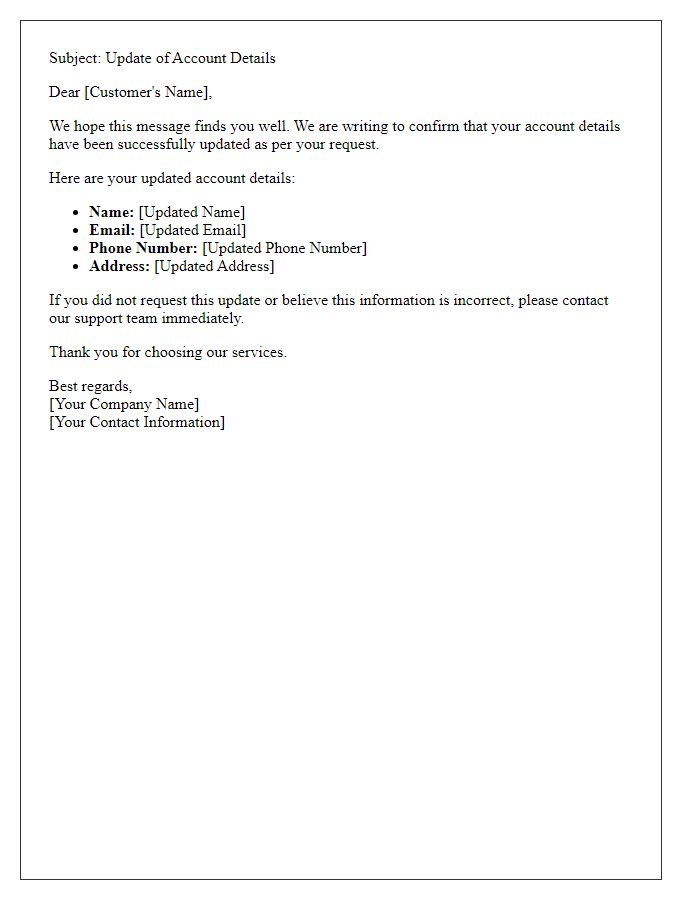 Letter template of account details update email
