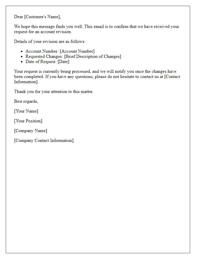 Letter template of account revision confirmation email