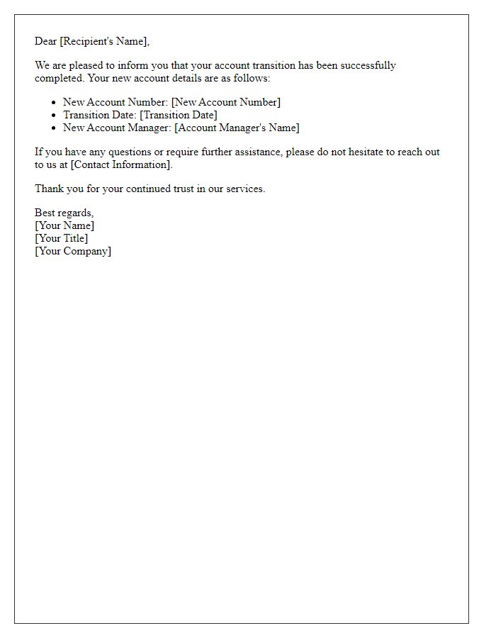 Letter template of account transition confirmation email