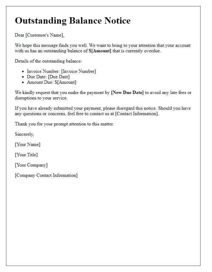 Letter template of outstanding balance notice