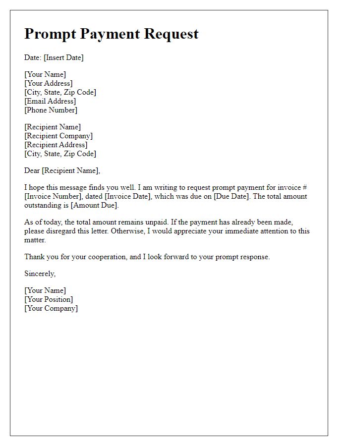 Letter template of prompt payment request