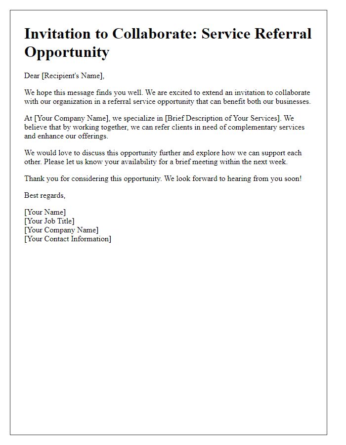 Letter template of invitation to engage in our service referral opportunity