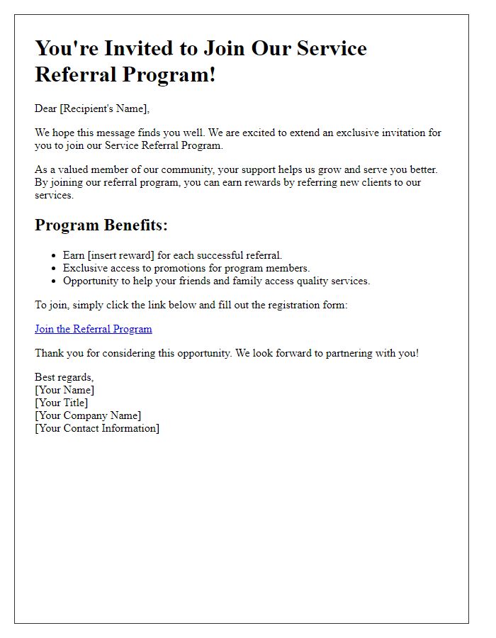 Letter template of invitation to join our service referral program