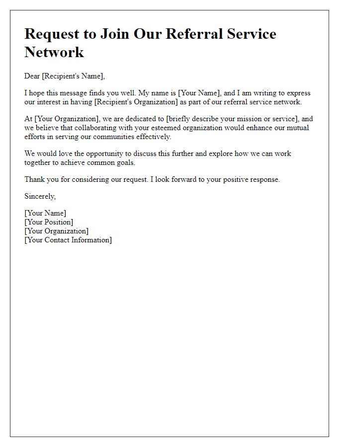 Letter template of request to be part of our referral service network