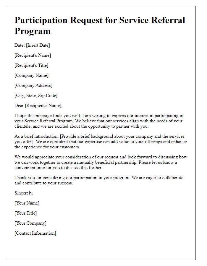 Letter template of service referral program participation request