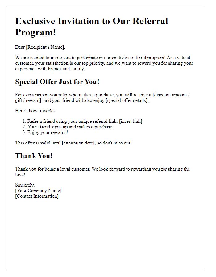 Letter template of special offer to participate in our referral program