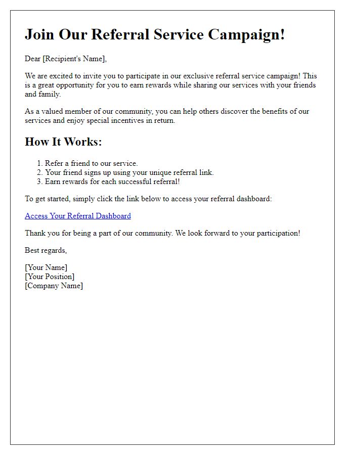 Letter template of your chance to join our referral service campaign