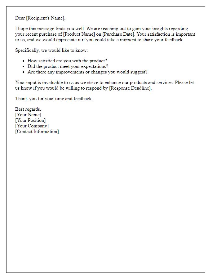 Letter template of inquiry regarding product satisfaction confirmation.