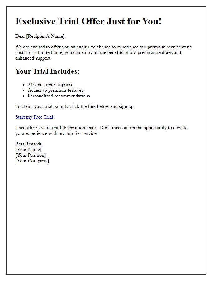 Letter template of promotional trial offer for premium service experience