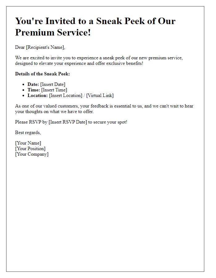 Letter template of sneak peek invitation to our premium service trial