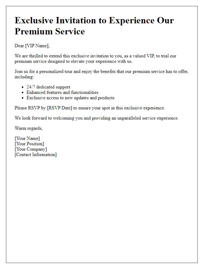 Letter template of VIP invitation to trial our premium service