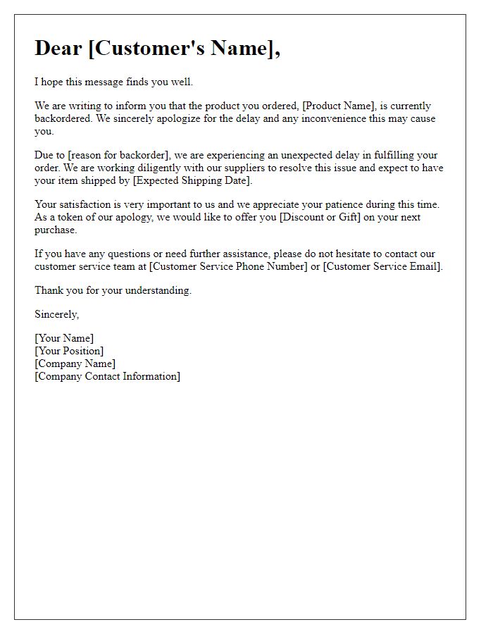 Letter template of apology for backordered product delay