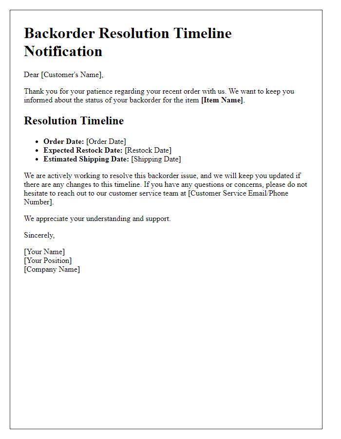 Letter template of backorder resolution timeline