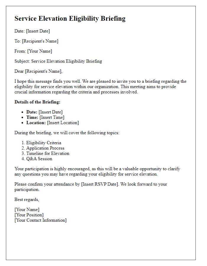 Letter template of service elevation eligibility briefing