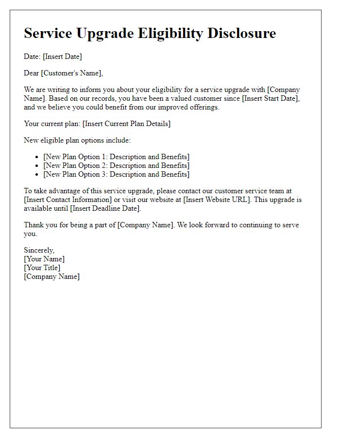 Letter template of service upgrade eligibility disclosure