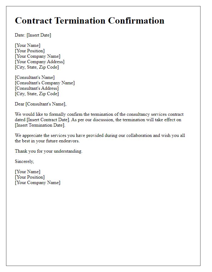 Letter template of contract termination confirmation for consultancy services