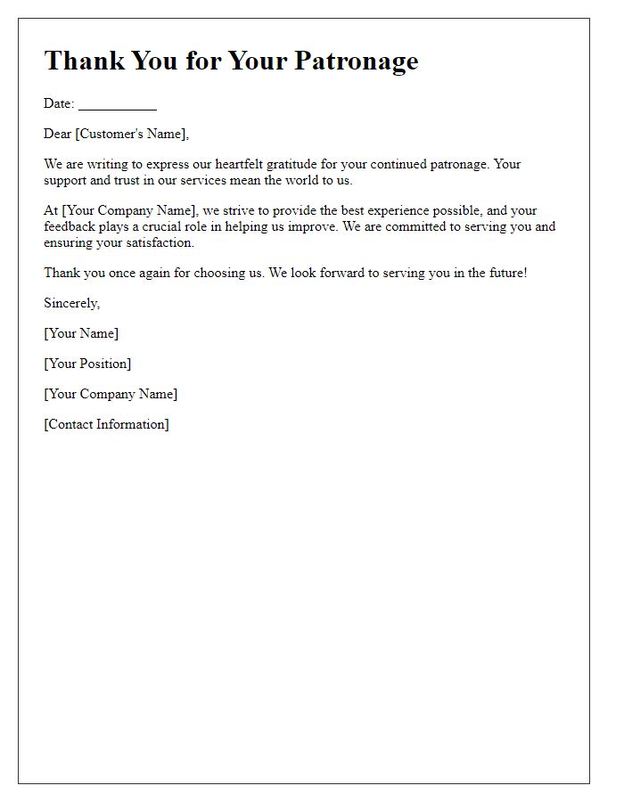 Letter template of acknowledgment for your patronage