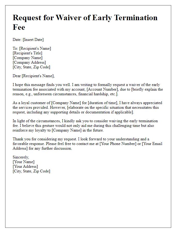 Letter template of Early Termination Fee Waiver Negotiation