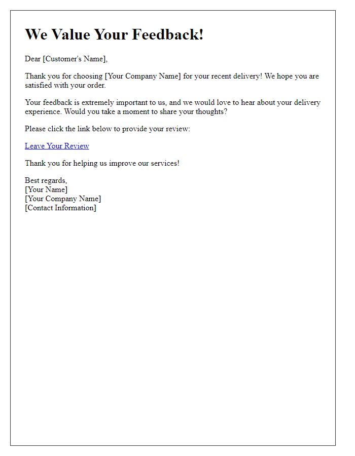 Letter template of customer review request for delivery experiences