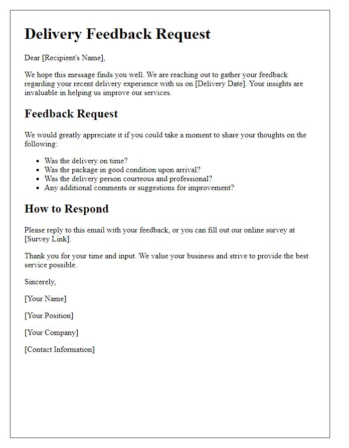 Letter template of delivery feedback and improvement suggestions solicitation