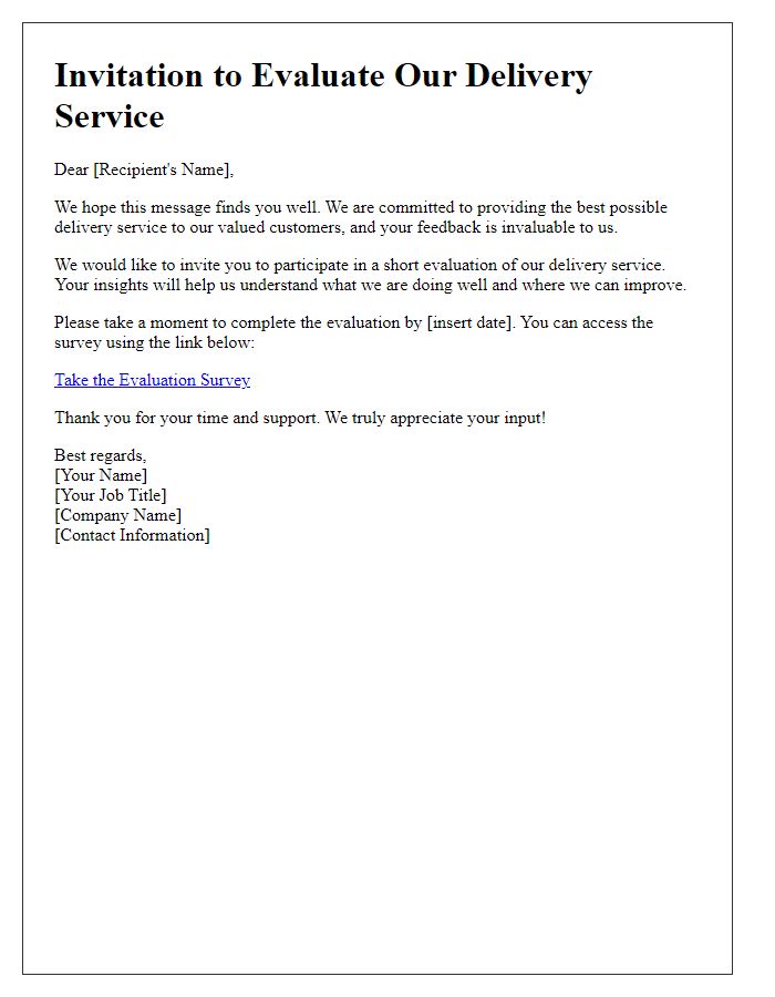 Letter template of delivery service evaluation invitation