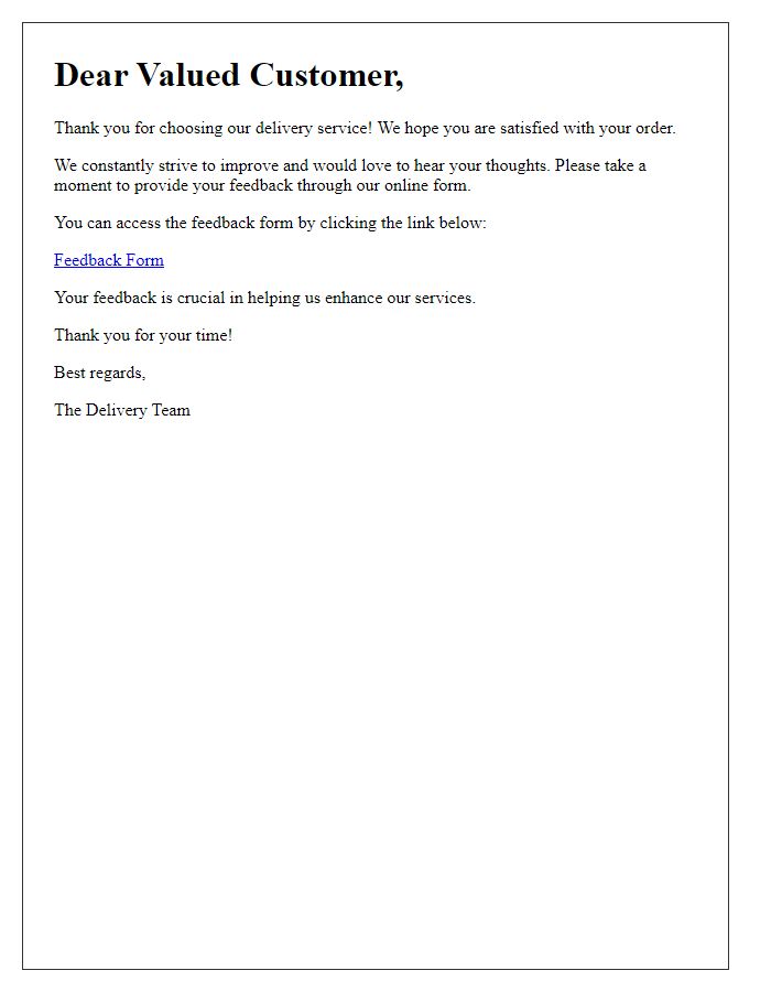 Letter template of feedback form request for delivery customers