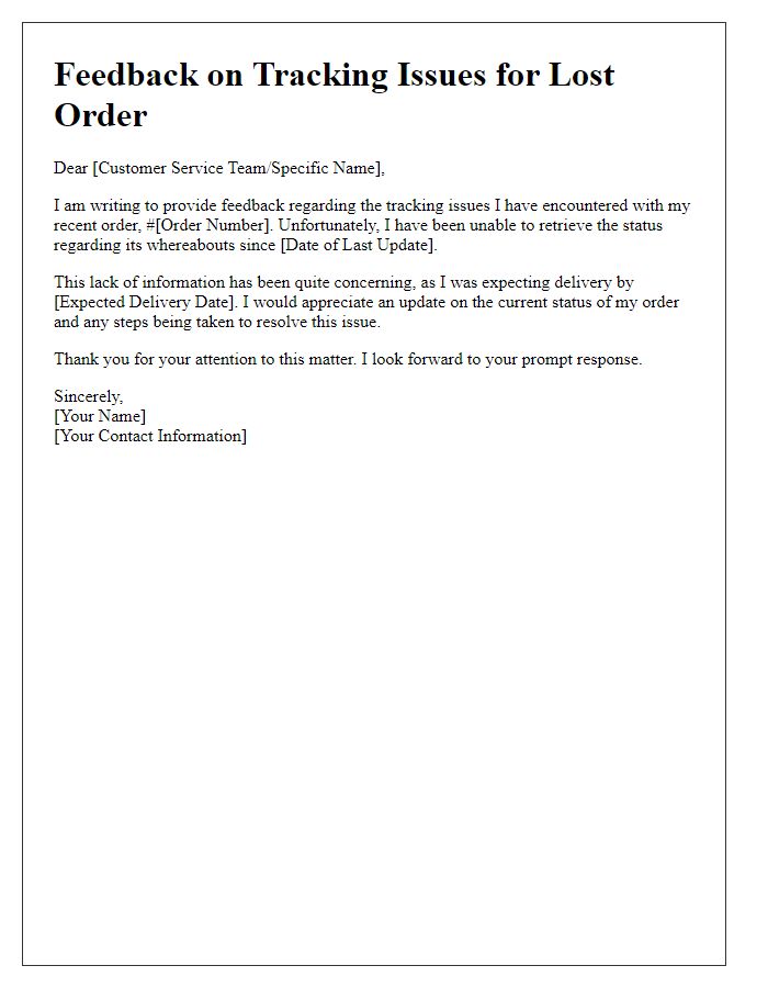 Letter template of feedback on tracking issues for lost order