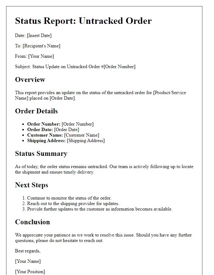 Letter template of status report for untracked order