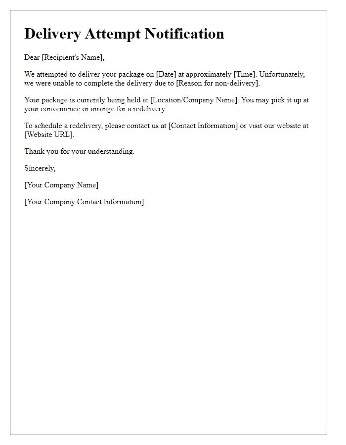 Letter template of Delivery Attempt Notification