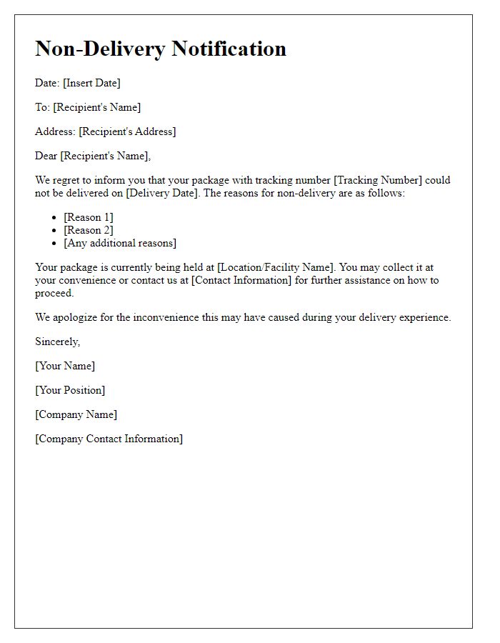 Letter template of Non-Delivery Notification