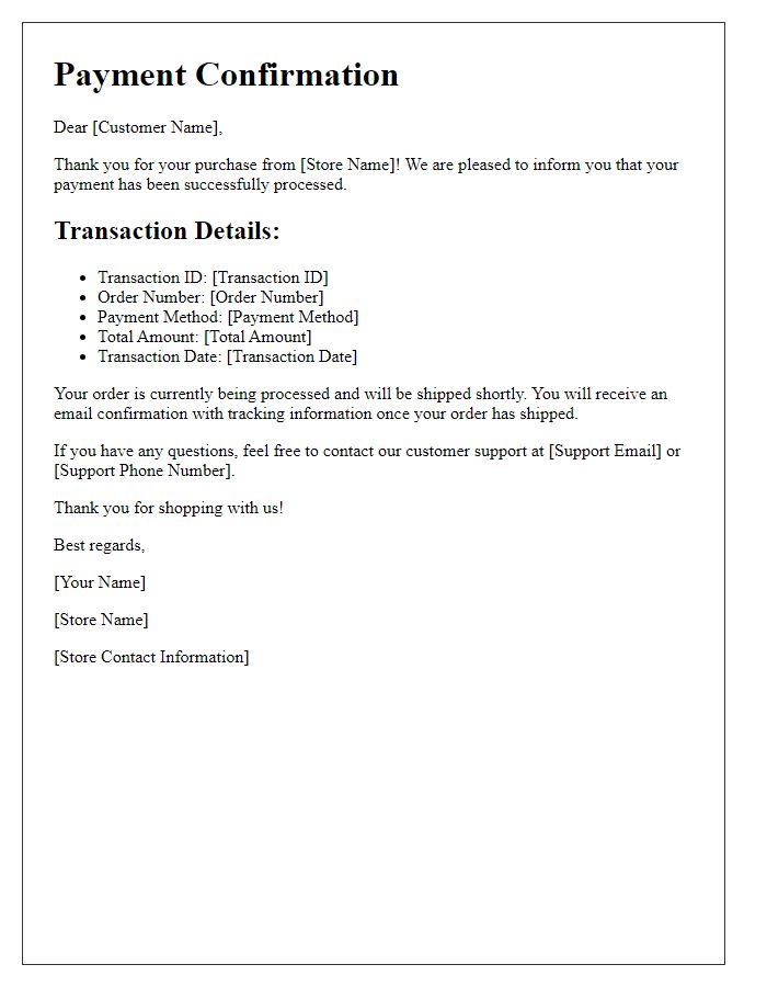 Letter template of Online Payment Confirmation for E-commerce Transaction