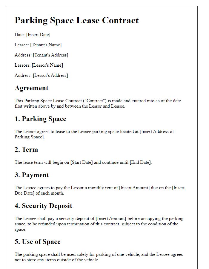 Letter template of parking space lease contract for tenants