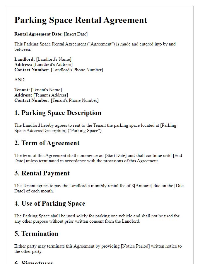 Letter template of parking space rental agreement for tenants