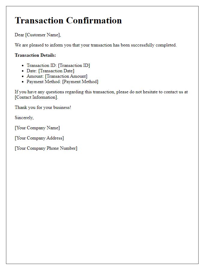Letter template of completed transaction confirmation