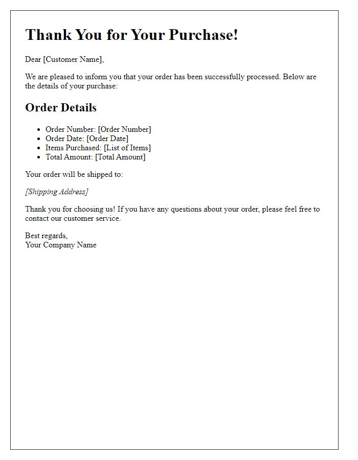 Letter template of successful purchase confirmation