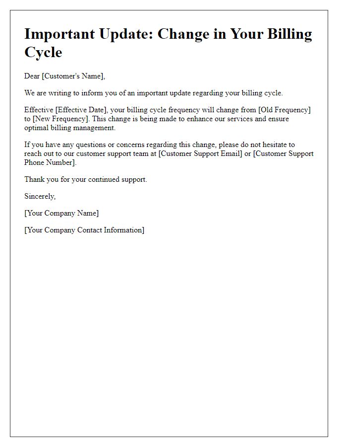 Letter template of billing cycle frequency change alert