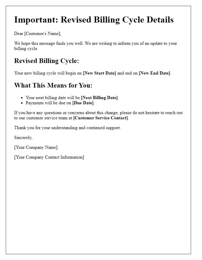 Letter template of revised billing cycle details communication