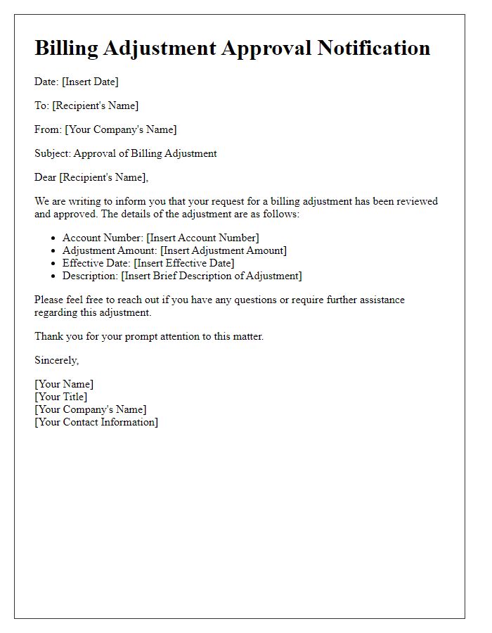 Letter template of billing adjustment approval notification