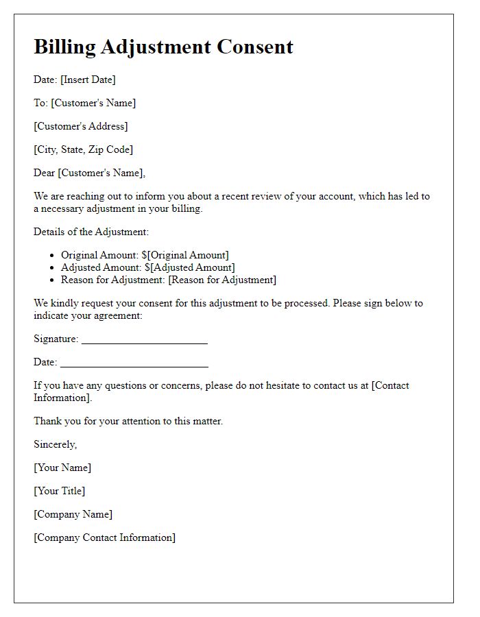 Letter template of billing adjustment consent communication