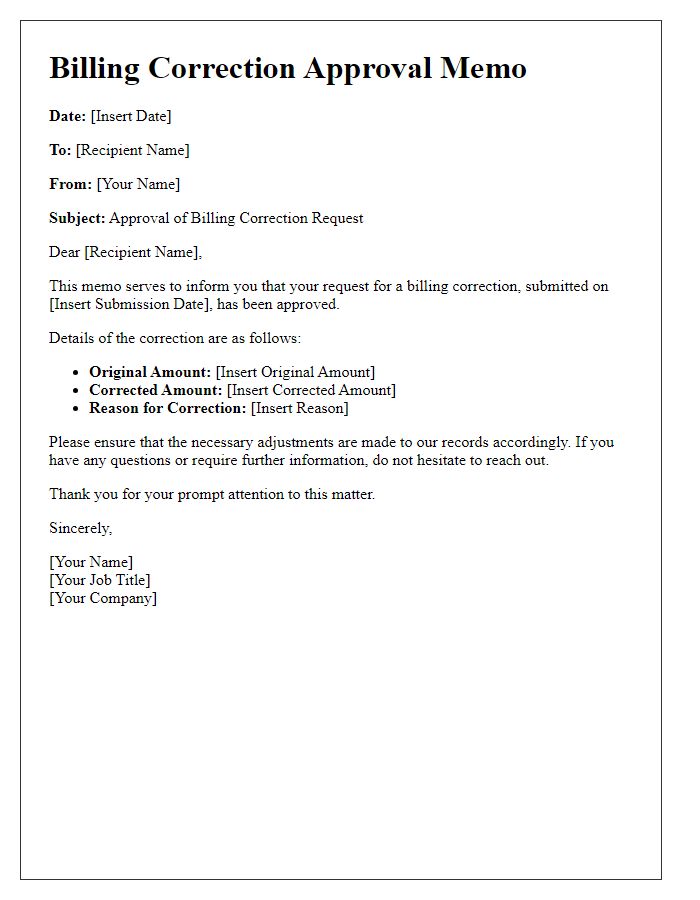 Letter template of billing correction approval memo