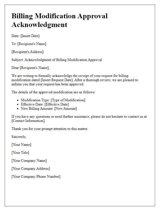 Letter template of billing modification approval acknowledgment