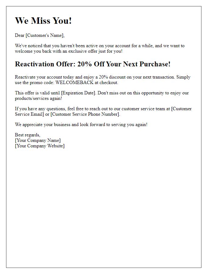 Letter template of exclusive account reactivation promotion.