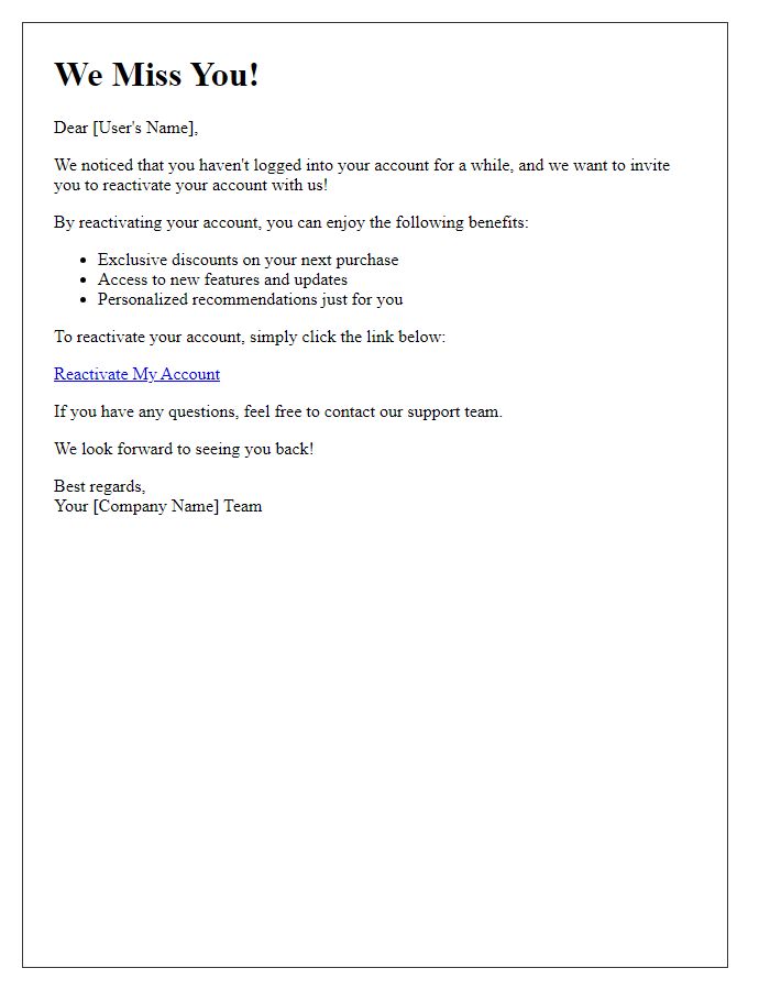 Letter template of invitation to reactivate your account with benefits.