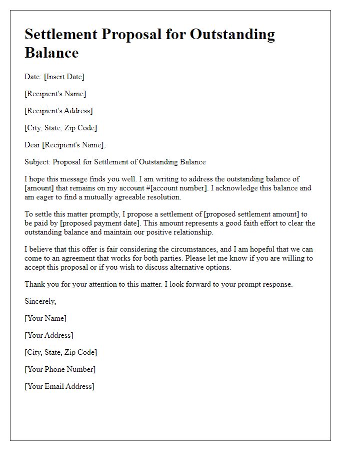 Letter template of proposed settlement for outstanding balance.