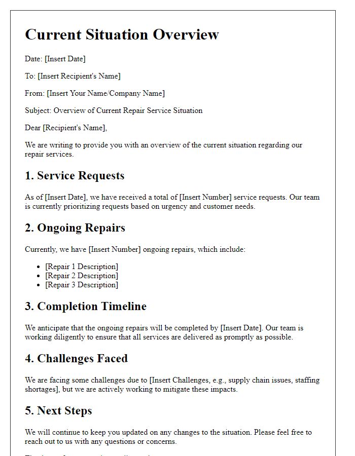Letter template of repair service current situation overview