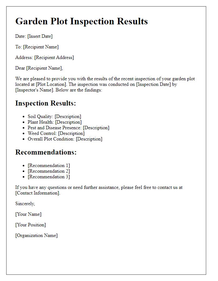 Letter template of garden plot inspection results