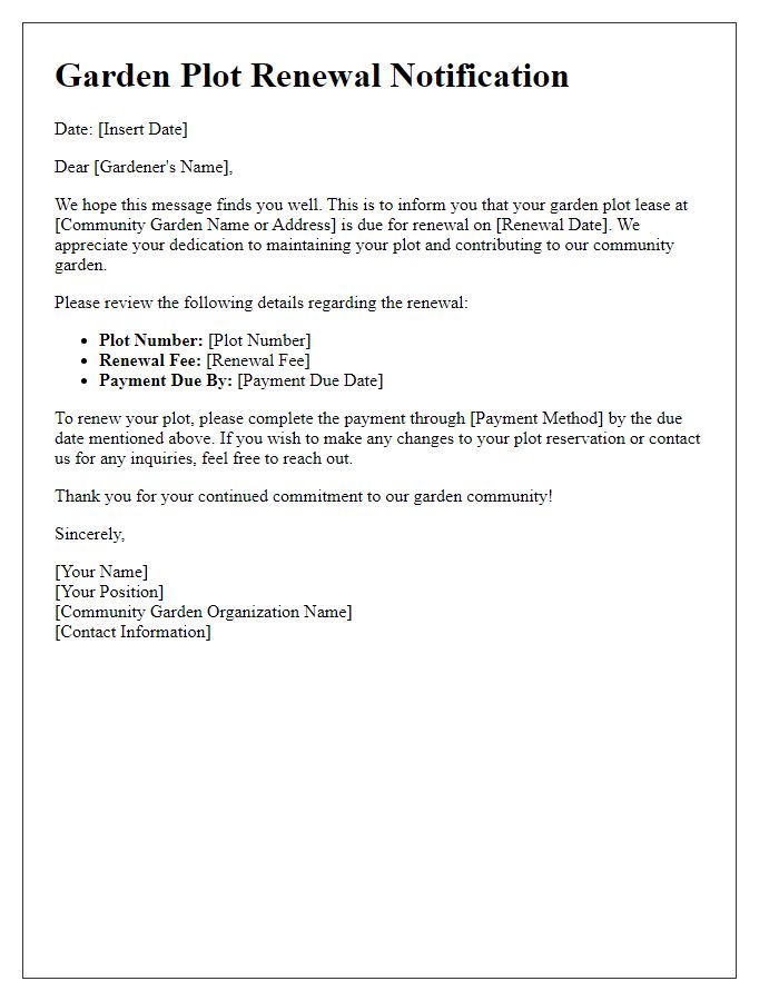 Letter template of garden plot renewal notification