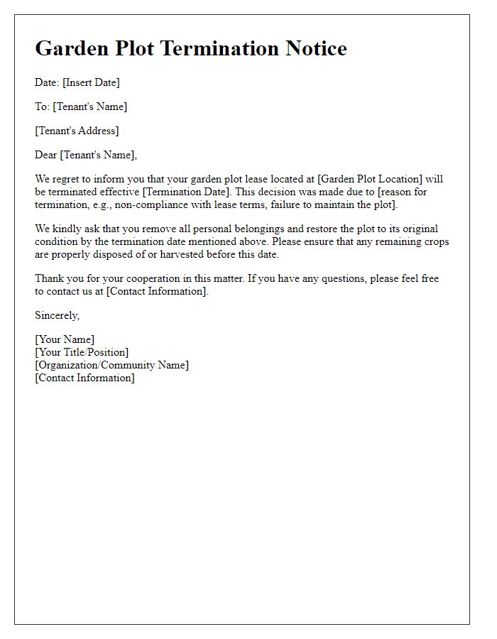 Letter template of garden plot termination notice