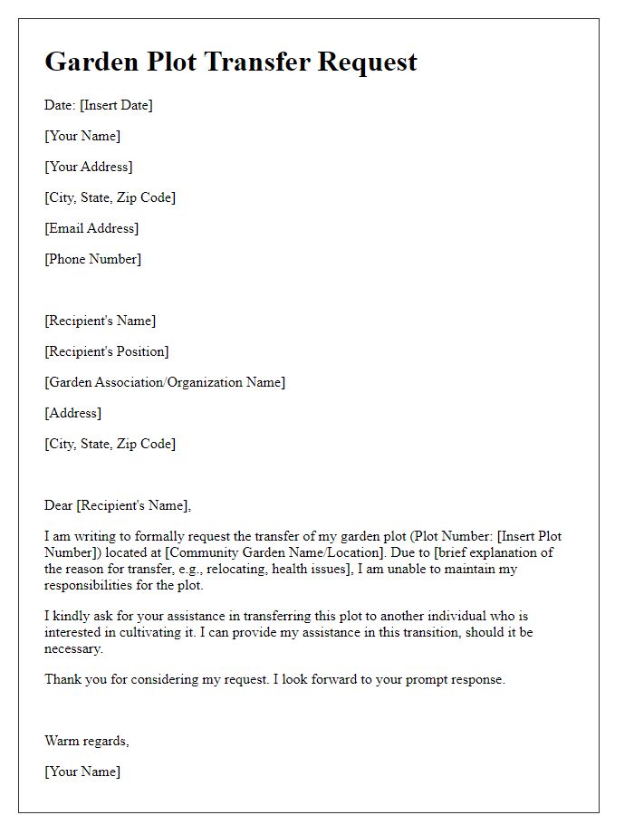 Letter template of garden plot transfer request