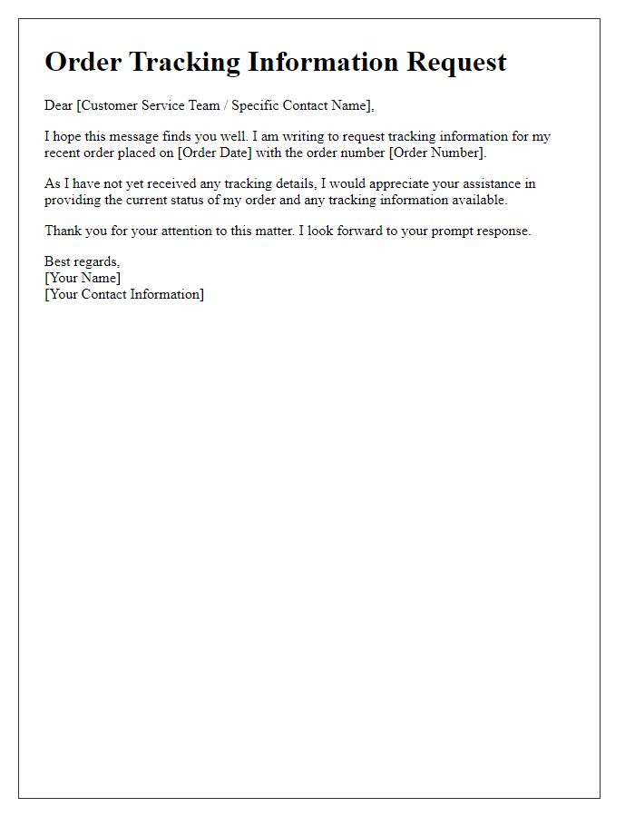Letter template of order tracking information request.